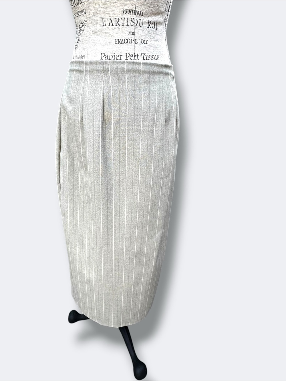 Vintage 1994 Marks & Spencer Sage Grey Wool Pinstripe Midi Skirt - Size 10 / M - Picture 5 of 16